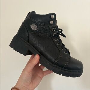 Harley-Davidson Black Leather Lace-Up Biker Boots